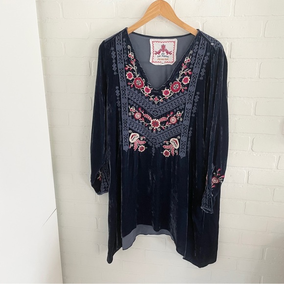 Johnny Was Tunic Embroidered Burnout Velvet Silk-Blend Asym Hem Long Sleeve XL - Picture 2 of 13